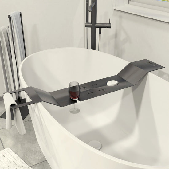 Bath Caddy, Premium Black , Versatile Design for a Luxurious and Relaxing Bath Experience - with Wine Glass Holder and Towel Holder