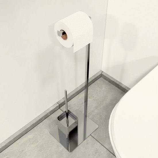 Toilet Roll Holder / Toilet Brush - Free Standing - Stainless Steel