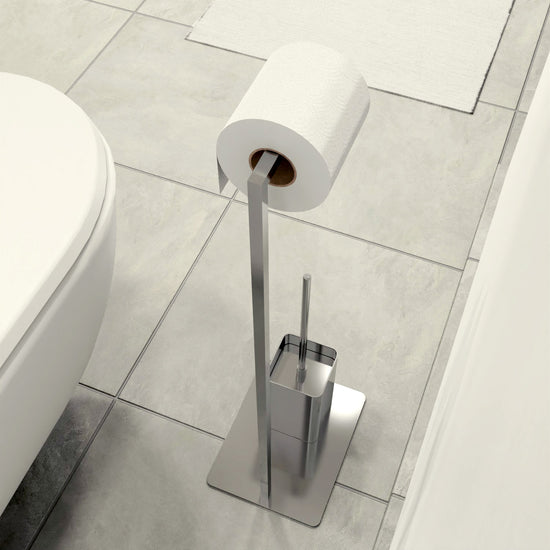 Toilet Roll Holder / Toilet Brush - Free Standing - Stainless Steel