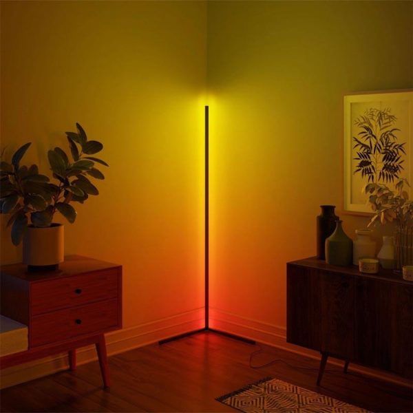 Corner Free Standing LED Floor Lamp - Black, Full Color Spectrum Including Warm & Cool White